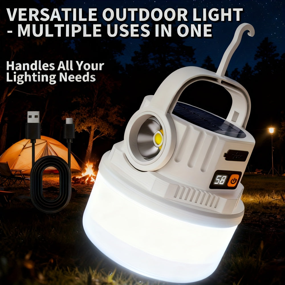Solar Rechargeable Camping Flashlight Ultra Bright - 3600mAh Lithium Battery, 8 Lighting Modes, Hidden Hook, Portable LED Camping Lantern for Camping, Hiking, Fishing, Climbing, Emergency Power Outage