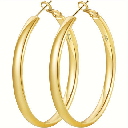 Women's 925 Sterling Silver Hoop Earrings – Hypoallergenic Round Thick Hoop, Gold & Silver, 5 Sizes 40mm–70mm, French Style Daily & Party Jewelry