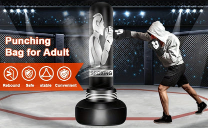 Freestanding Punching Bag 70" with Boxing Gloves & Electric Air Pump | Inflatable Heavy Bag for Adults Men Women Teens | Home Gym MMA Muay Thai Kickboxing Fitness Training | Black