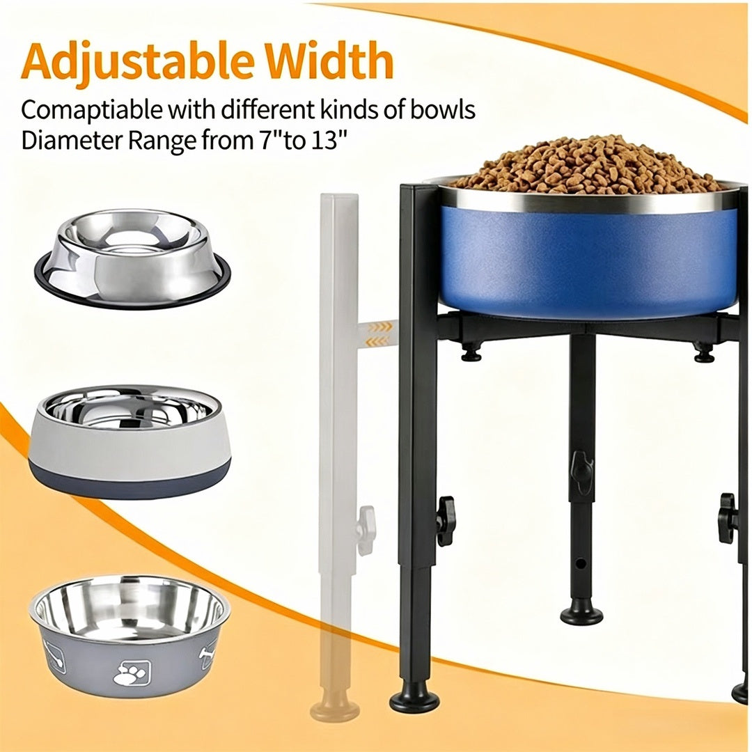 Adjustable Elevated Dog Bowl Stand for Medium & Large Dogs – Durable Metal Raised Feeder, Height 8.5–14.5 Inch, Fits 7–11 Inch Bowls, Anti-Slip Silent Felt Pads, Quick-Detach Travel Friendly