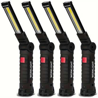 Rechargeable COB LED Work Light with Magnetic Base – 1000 Lumen Portable Camping Flashlight, 5 Modes, USB-C, Hanging Lamp for Garage Yard Emergency Outdoor Use, 2/3/4 Pack