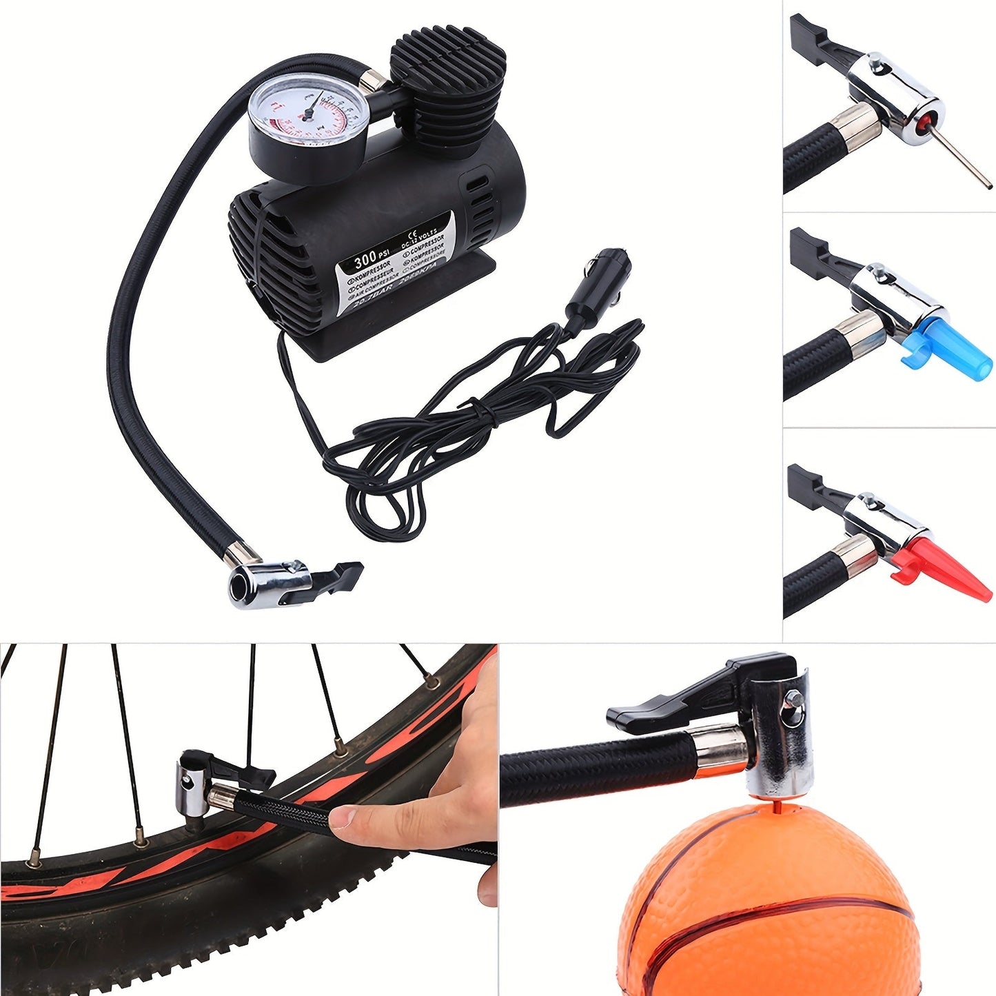 12V 300 PSI Compact Air Compressor Pump – Portable Car Tire Inflator for Cars, Bikes, Motorcycles & Balls, Plugs into Car Cigarette Lighter, No Battery Needed | Velora