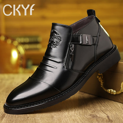 Men's Embossed Leather Ankle Boots – Slip-On Chelsea Boot Casual Dress Style, Black & Brown, Wide Sizes US 8-13.5, Comfortable Non-Slip Sole, Perfect for Work Office Daily Wear