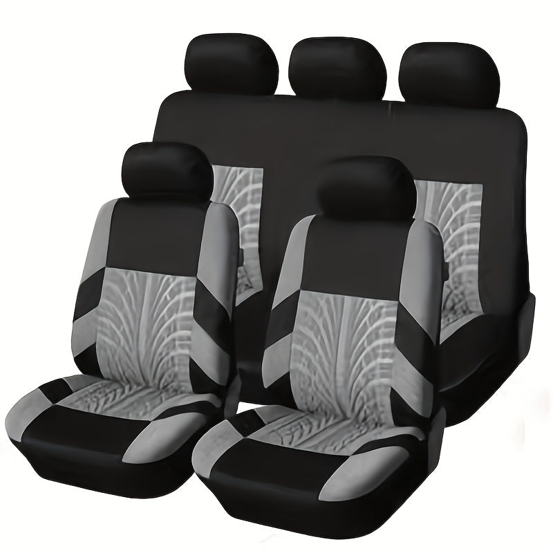Full Enclosure 5-Seat Car Seat Covers with Tire Track Design – Universal Fit for Most Cars & SUVs, Breathable Fabric, Front & Rear Seat Protection, Stylish Auto Interior Accessories in Multiple Colors
