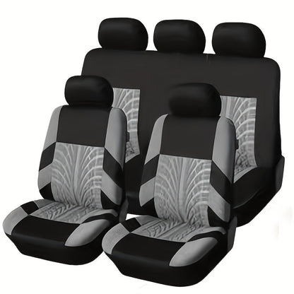 Full Enclosure 5-Seat Car Seat Covers with Tire Track Design – Universal Fit for Most Cars & SUVs, Breathable Fabric, Front & Rear Seat Protection, Stylish Auto Interior Accessories in Multiple Colors