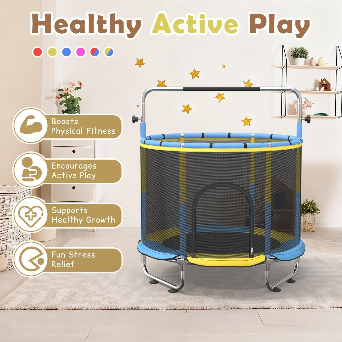Kids & Adults Trampoline with Safety Enclosure Net Multi-Functional Leisure Sports Trampoline Indoor Outdoor Backyard Jumping Mat 6 Color Options Fun Exercise Equipment for Family