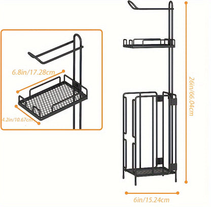 Freestanding Toilet Paper Holder Metal Stand 3 Reserve Roll Storage | No Drilling Modern Bathroom TP Dispenser | Floor Standing Toilet Paper Organizer | Housewarming Gift | Black