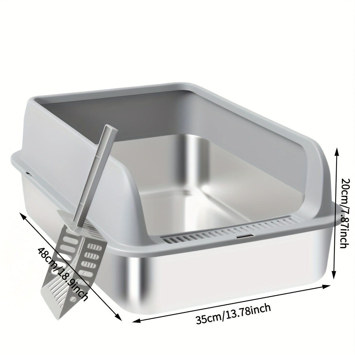 Stainless Steel Cat Litter Box High Sides Anti-Leakage Metal Litter Pan with Scoop Sifting Tray Rust-Proof Odor-Resistant Non-Stick Easy Clean Indoor Cat Toilet Medium Large Cats