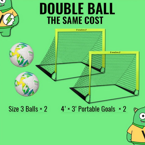 2-Pack Portable Pop-Up Soccer Goal Set – 4’x3’ Folding Soccer Nets for Youth & Adults, Includes 2 Balls, Pump & Carrying Bag, 450D Oxford Fabric, Indoor Outdoor Backyard Soccer Goals (Green/Pink)