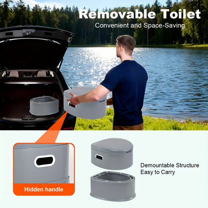 Portable Toilet for Adults Extra Large Indoor Outdoor Camping Commode with Detachable Inner Bucket & Removable Paper Holder – Lightweight Compact for Camping, RV, Boat, Van & Emergency Use (Gray/Black)
