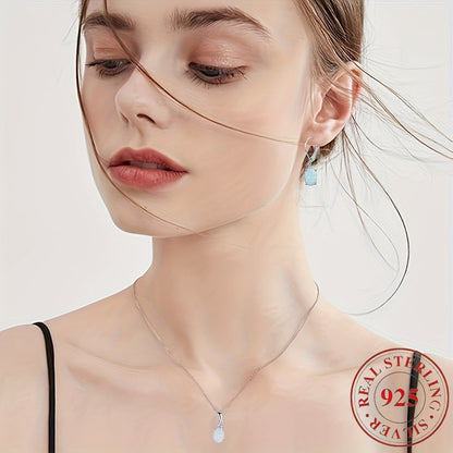925 Sterling Silver Water Drop Opal Jewelry Set for Women – 4 Piece Necklace Earrings and Ring Set, Elegant Opal Pendant Fashion Jewelry Gift for Party Daily Wear Birthday Anniversary