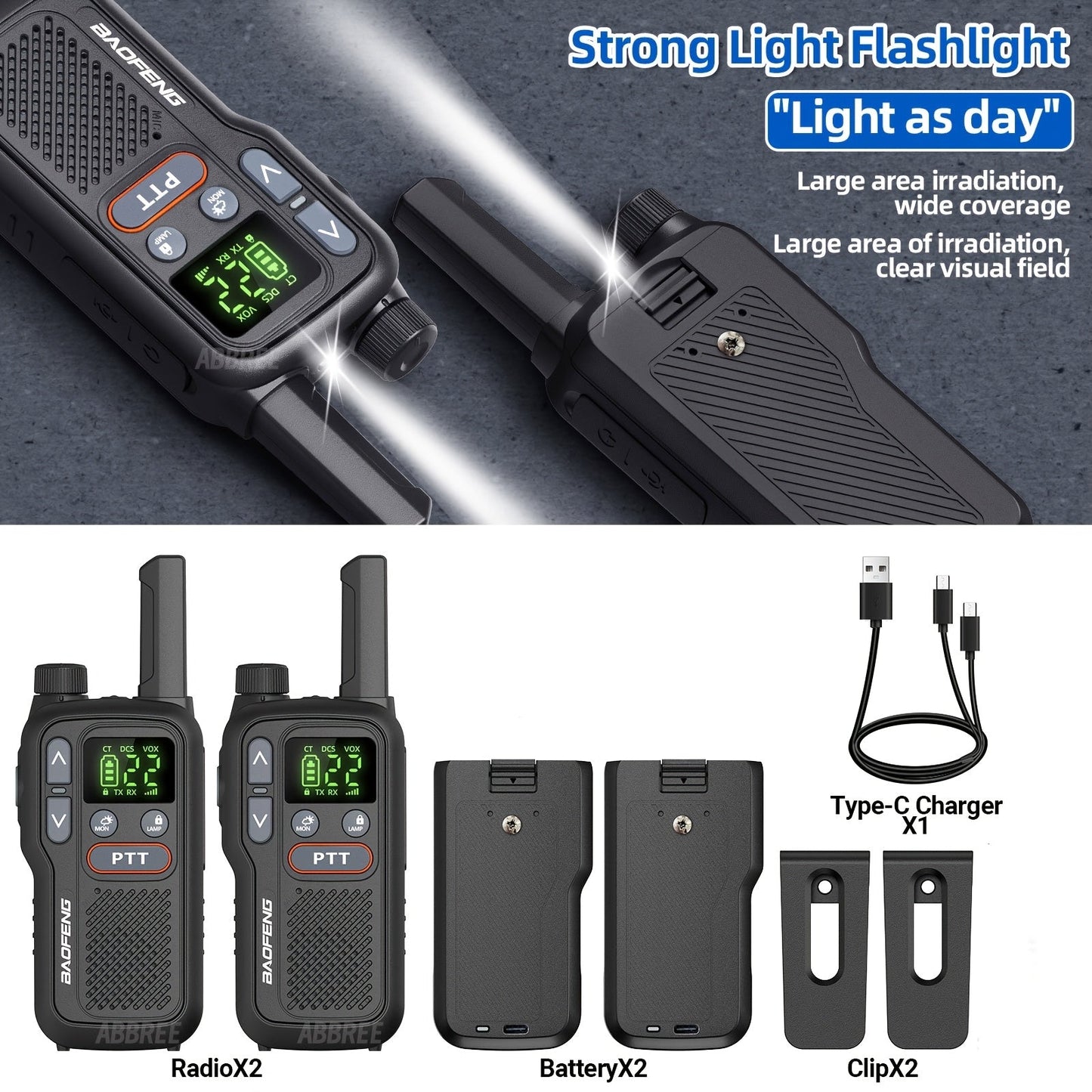 Baofeng BF-T18 Walkie Talkies Long Range for Adults – FRS Two-Way Radio with NOAA Weather Alert, VOX Hands-Free, 1500mAh USB-C Rechargeable, LED Flashlight for Hiking, Camping & Outdoor Adventures