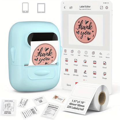 P50 Portable Bluetooth Thermal Label Printer – Wireless Mini Label Maker for Home, Office, Retail, Clothing, Jewelry & Food, Compatible with Android & iOS, Includes 40x30mm White Label Roll
