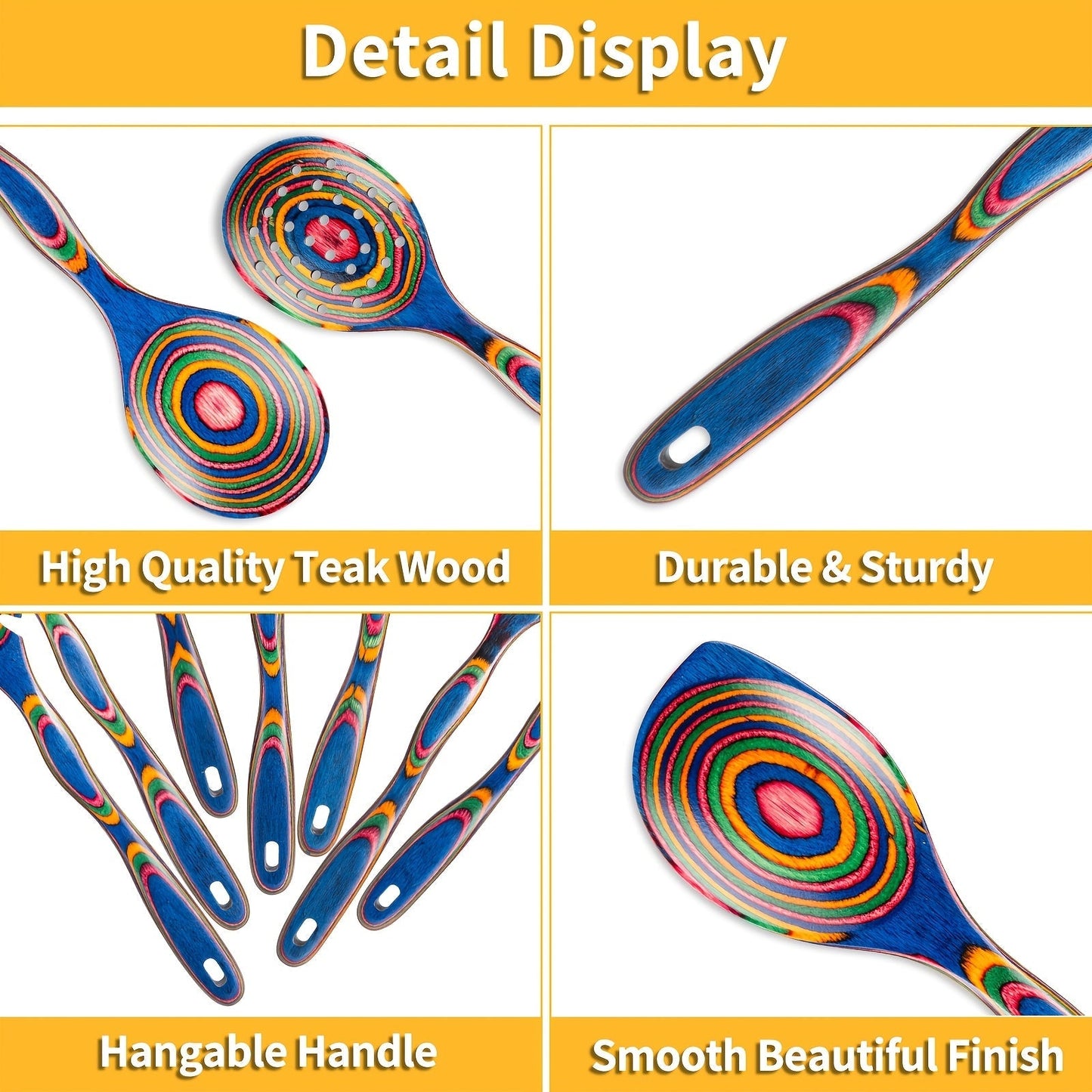 Pakkawood Kitchen Utensils Set 7 PCS Spurtle Spatula Wood Spoon – Heat Resistant Non-Stick Safe Wooden Cooking Tools for Cooking Baking Serving Gift for Women Men