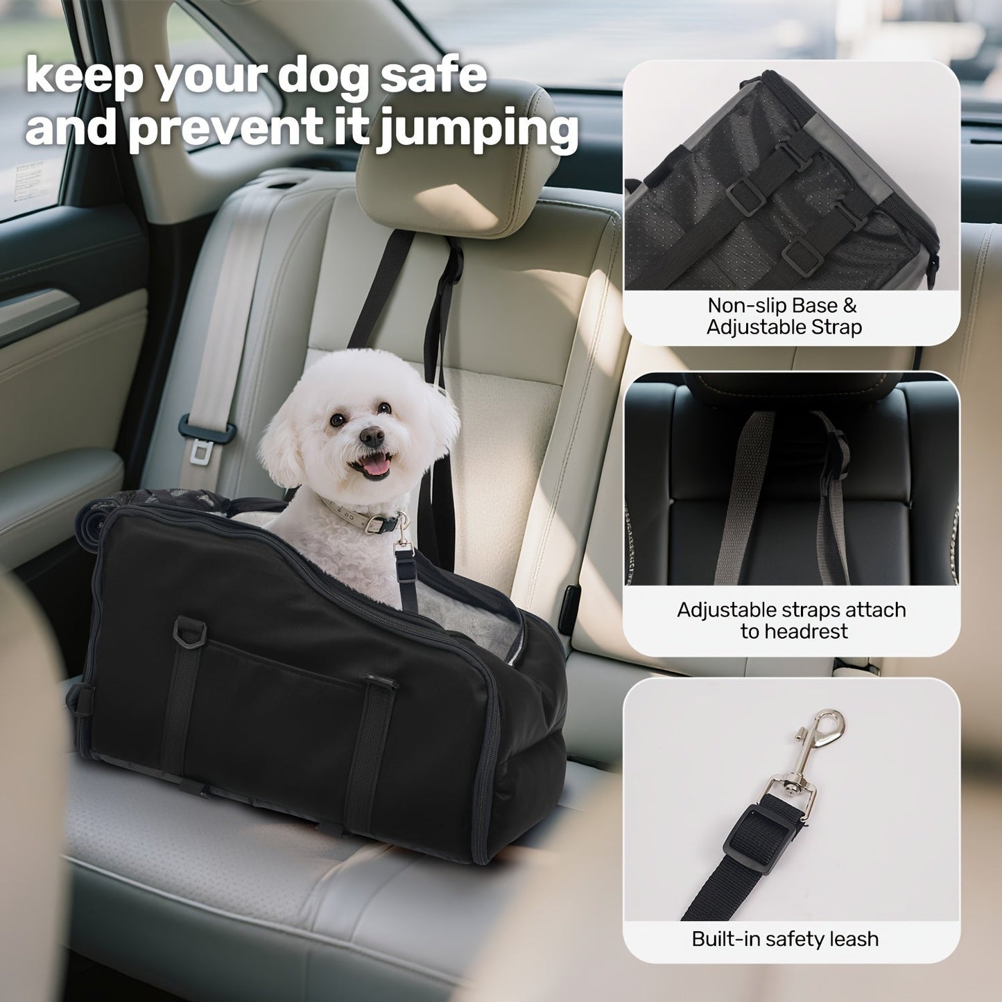 Pet Car Booster Seat with Safety Harness – Center Console Dog Car Carrier Nest for Small Dogs & Cats, Portable Travel Pet Bed, Easy-Clean Sturdy Construction, Multiple Colors