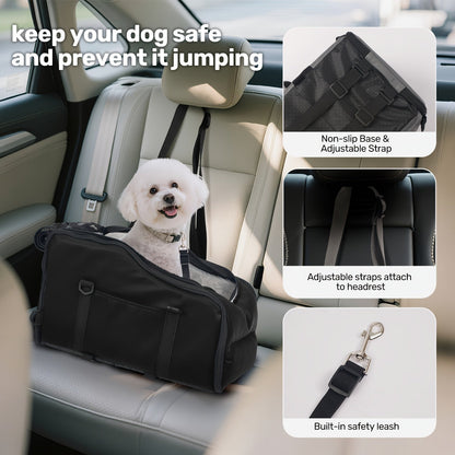 Pet Car Booster Seat with Safety Harness – Center Console Dog Car Carrier Nest for Small Dogs & Cats, Portable Travel Pet Bed, Easy-Clean Sturdy Construction, Multiple Colors