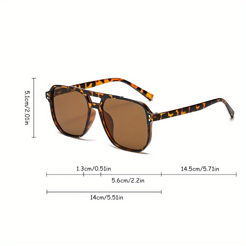 3pcs Rectangular Leopard Print Sunglasses for Women – Dual Bridge Reflective Mirror Lens PC Frame Fashion Eyewear Set for Daily Wear Summer Festival Birthday Mother's Day Gift