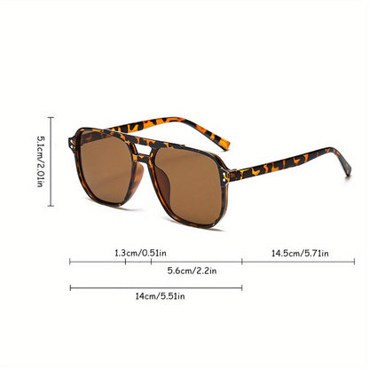 3pcs Rectangular Leopard Print Sunglasses for Women – Dual Bridge Reflective Mirror Lens PC Frame Fashion Eyewear Set for Daily Wear Summer Festival Birthday Mother's Day Gift