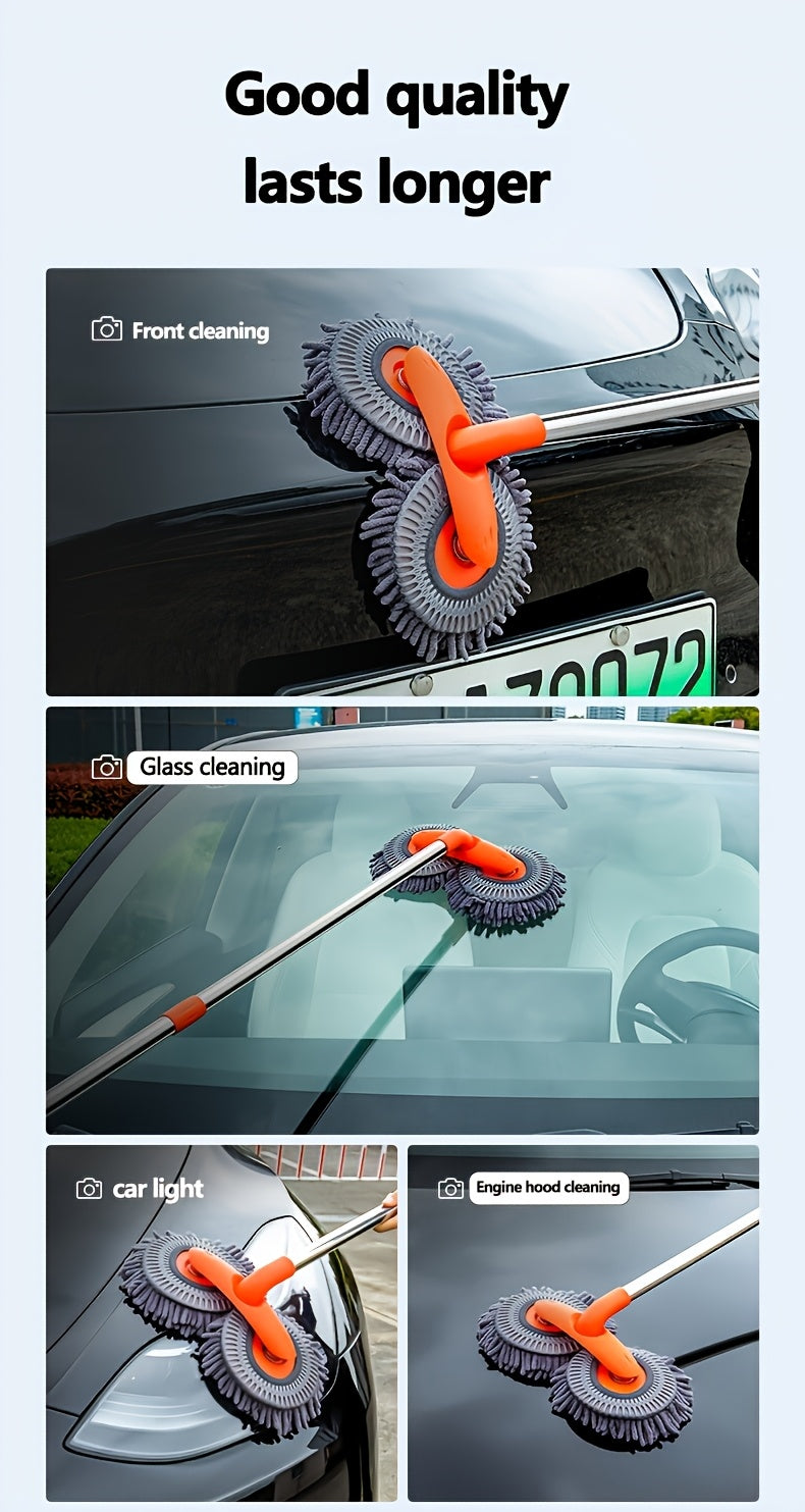 Adjustable Microfiber Car Cleaning Mop & Brush Set – Extendable Handle Wash Mop for Cars & Trucks, Soft Microfiber Brush for Scratch-Free Exterior Cleaning, Flawless Shine Every Time