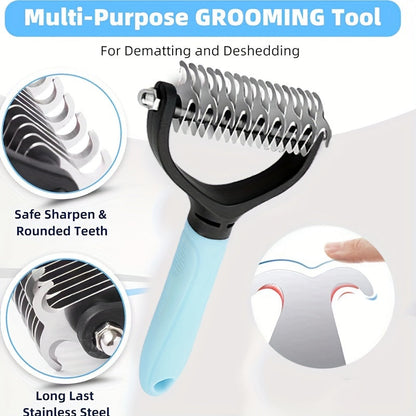 Pet Dematting Comb 2 Pack Double-Sided Undercoat Rake for Cats & Dogs – Stainless Steel Deshedding Brush Removes Mats Tangles Loose Fur Large & Small