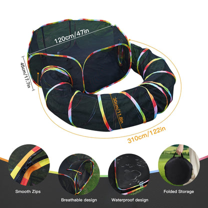 Rainbow Cat Playpen Outdoor Cat Enclosure with Circle Tunnel and Portable Pop-Up Tent, Foldable Cat Playground for Cats Kittens and Small Animals Indoor Outdoor Use