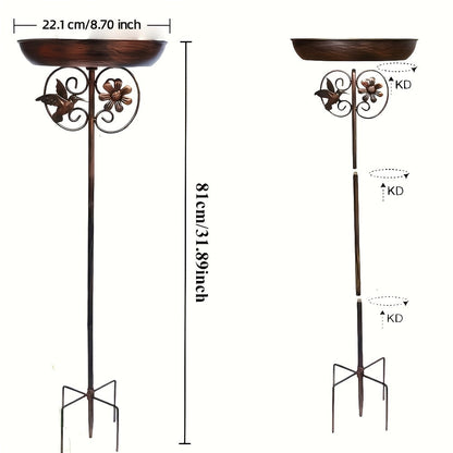 Metal Outdoor Bird Bath and Feeder Set Sunflower Design 5-Claw Stake Base Weather-Resistant Garden Decor for Backyard Courtyard Terrace Patio