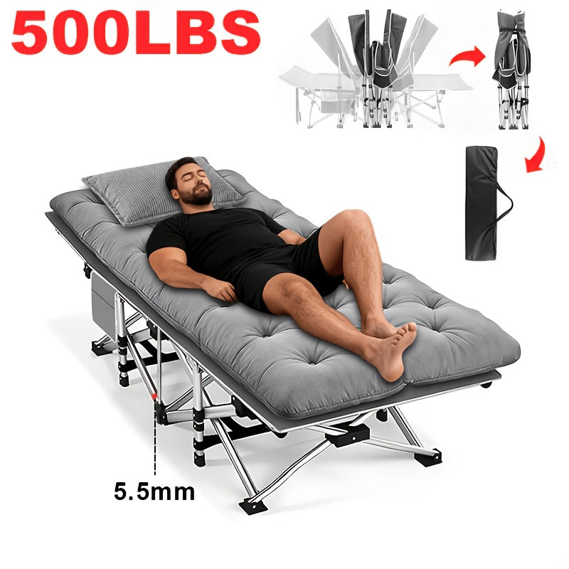 Heavy Duty Folding Camping Cot up to 700LBS – Extra Large 59"/75" Thickened Folding Bed with Mattress, Ergonomic Sturdy Frame, Portable Guest Bed & Patio Sofa for Camping, Hiking & Home Use – Black & Gray
