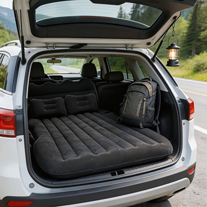 Car Inflatable Bed for SUV Sedan Soft Flocked Rear Seat Air Mattress Foldable Portable Sleeping Mat for Camping Road Trips Picnics – Includes Air Pump & Storage Bag, Black Grey Beige Pink
