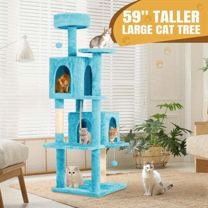 59" Multi-Level Cat Tower for Indoor Cats – Large Cat Tree with Plush Resting Area, Sisal Scratching Post & Hanging Ball Toy – Ideal for Bedroom, Living Room & Multi-Cat Households – Velora