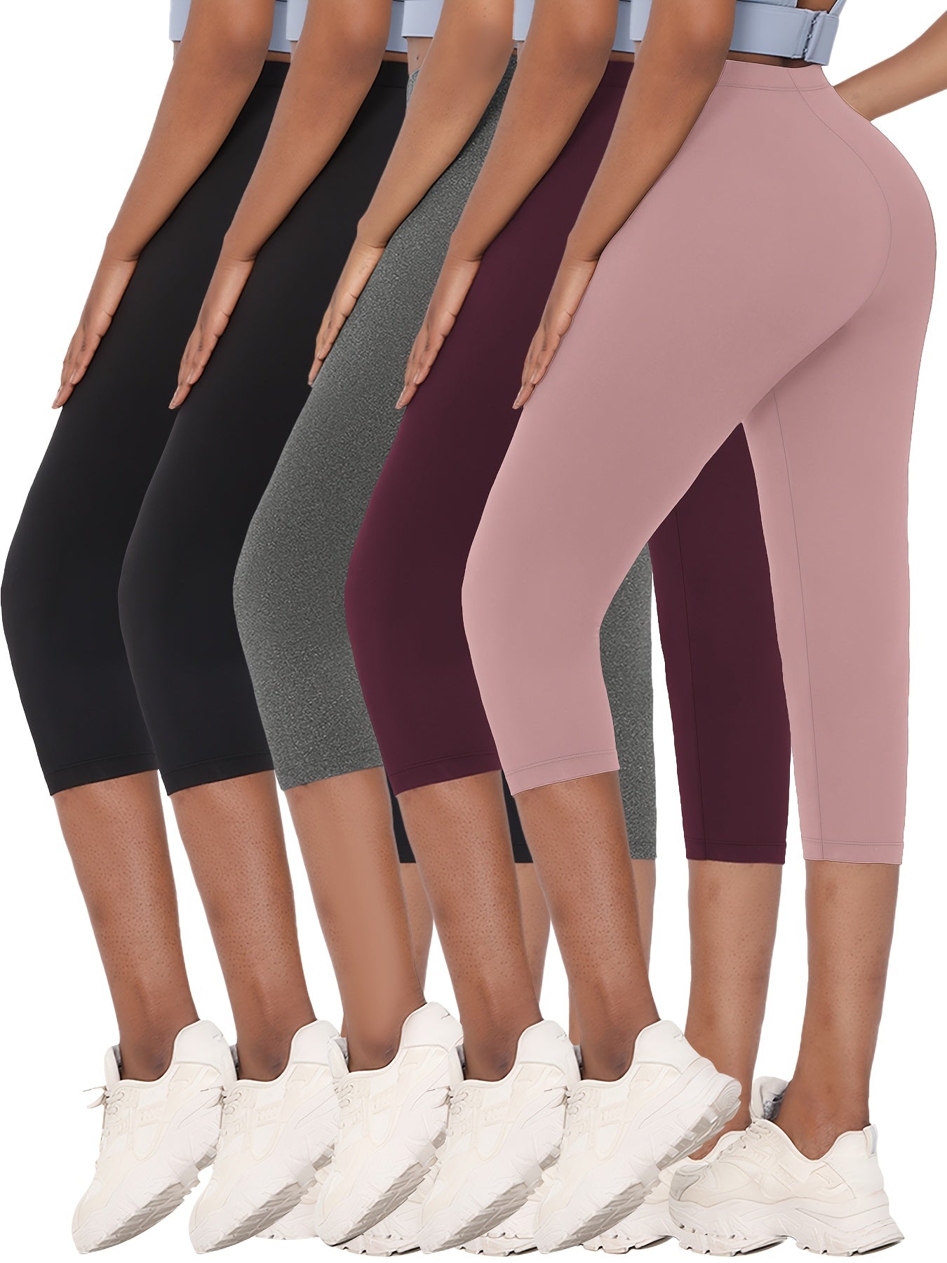 5 Pack Women's High-Elastic Capri Leggings – Opaque Non-See-Through 7/8 Length Workout Pants, 92% Polyester 8% Elastane Athletic Tights for Gym Running Yoga, Machine Washable, XS-XXL Mixed Colors