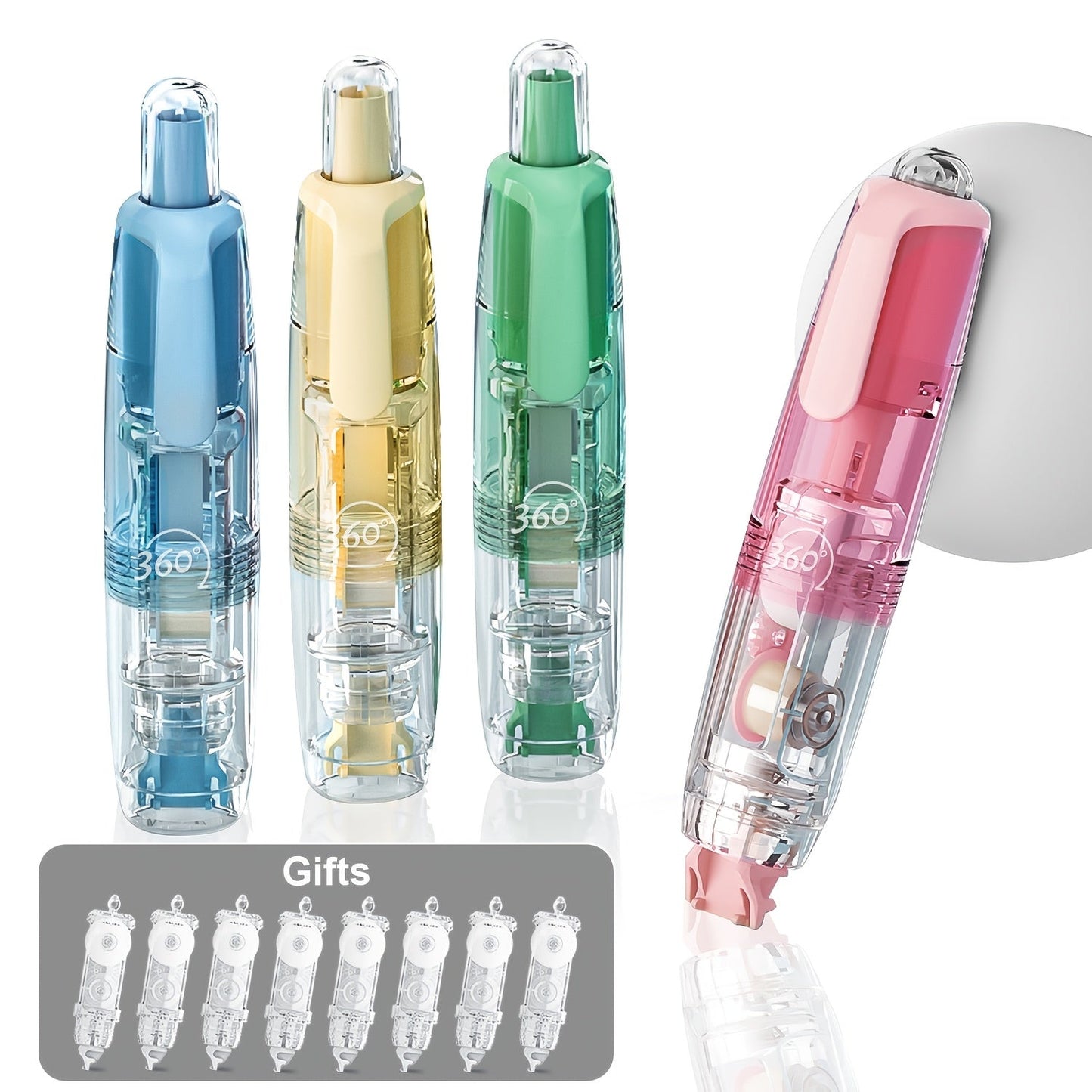 Retractable Correction Tape with Refills – Mess-Free Instant Error Correction for School Office & Home, 1pc + 2 Refills or 4-Pack + 8 Refills, Smooth Dry Correction Tape Back to School Supplies