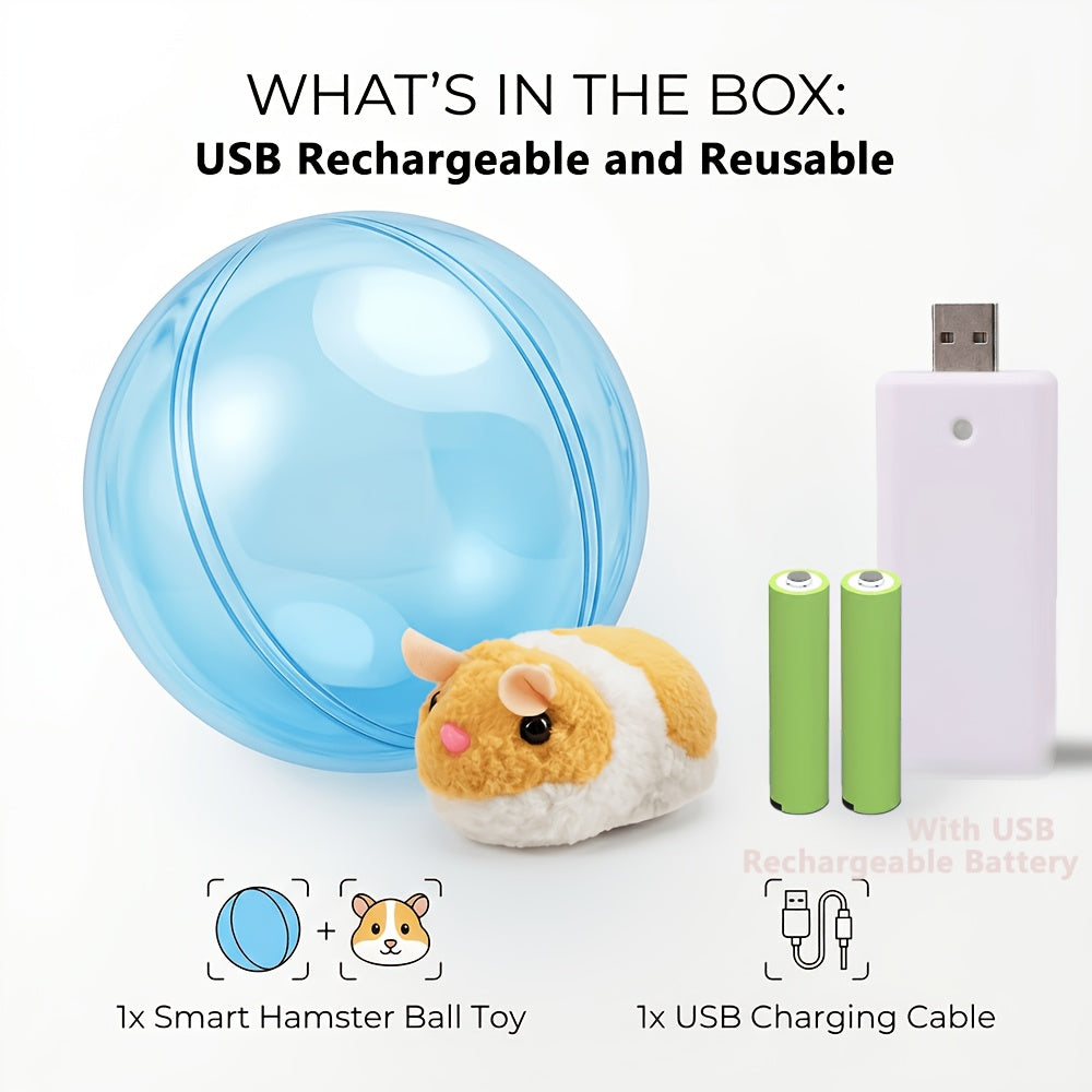 Interactive Cat Toy Ball USB Rechargeable - Motion Activated Auto Rolling Toy for Indoor Cats & Dogs, Engages Bored Adult Pets, Cartoon Design, Small Medium Large Breeds, Blue & Pink