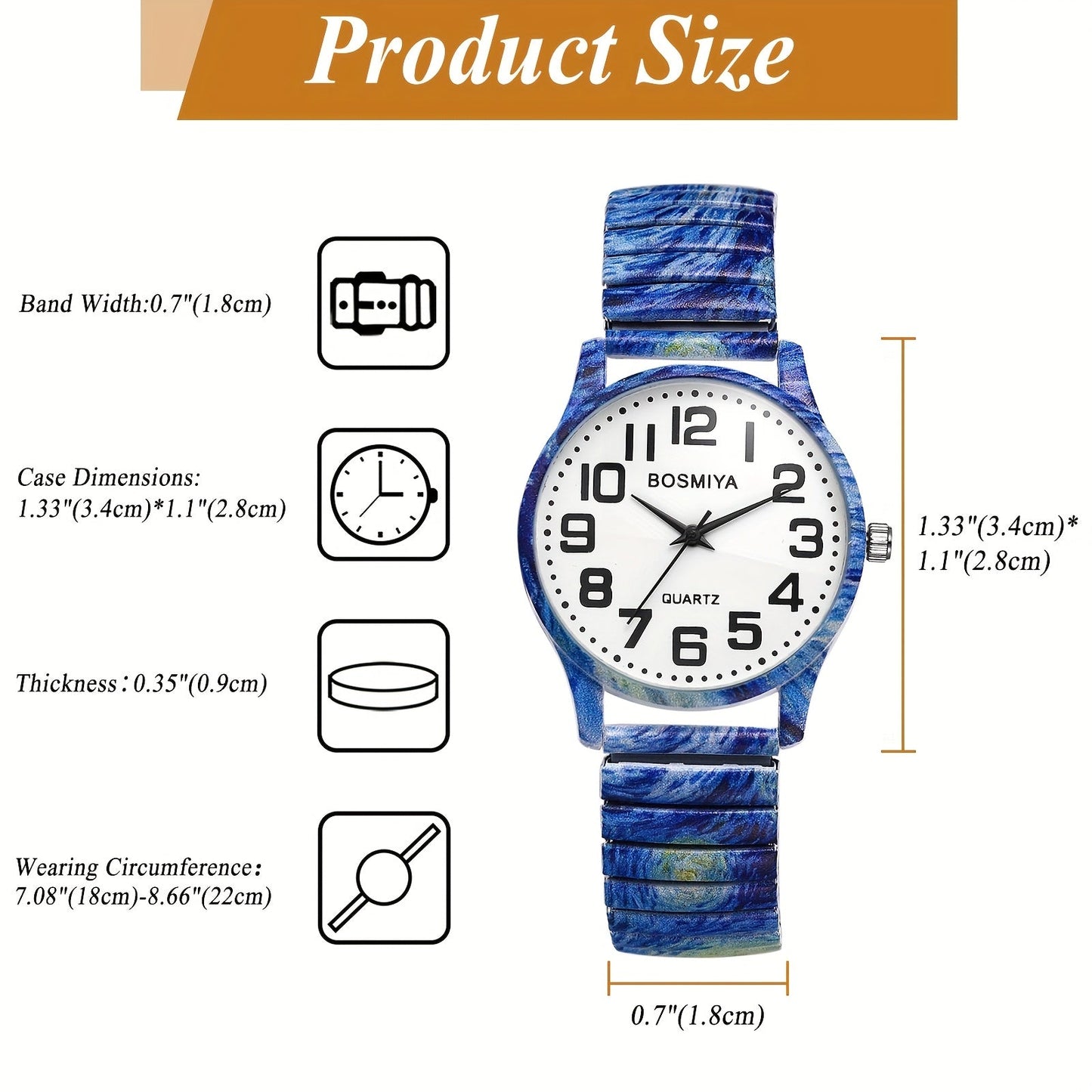 Bohemian Quartz Watch Unisex Printed Stretch Band Wristwatch – Starry Sky Sunflower Tree of Life Boho Designs, Large Arabic Numeral Dial, Nature-Inspired Gift for Women & Men Valentine Birthday