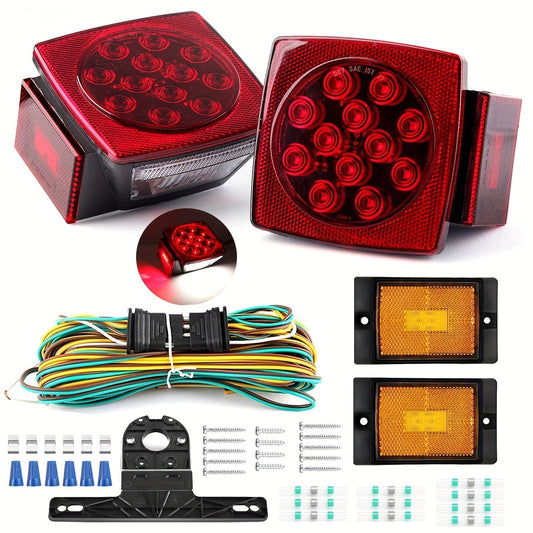 12V LED Trailer Light Kit with Wiring Harness – Submersible Waterproof Utility Trailer Lights for Boat RV Truck, Complete Kit for Trailers Under 80 Inch, Corrosion Resistant
