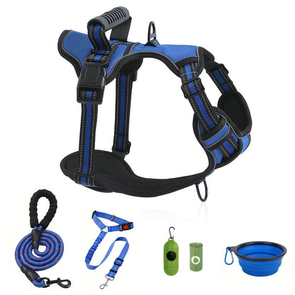 No-Pull Dog Harness & Leash Set 6-in-1 – Reflective No-Choke Oxford Vest with Dual Leash Clips & Easy Control Handle for Small Medium Large Dogs, 5 Colors XS to XL