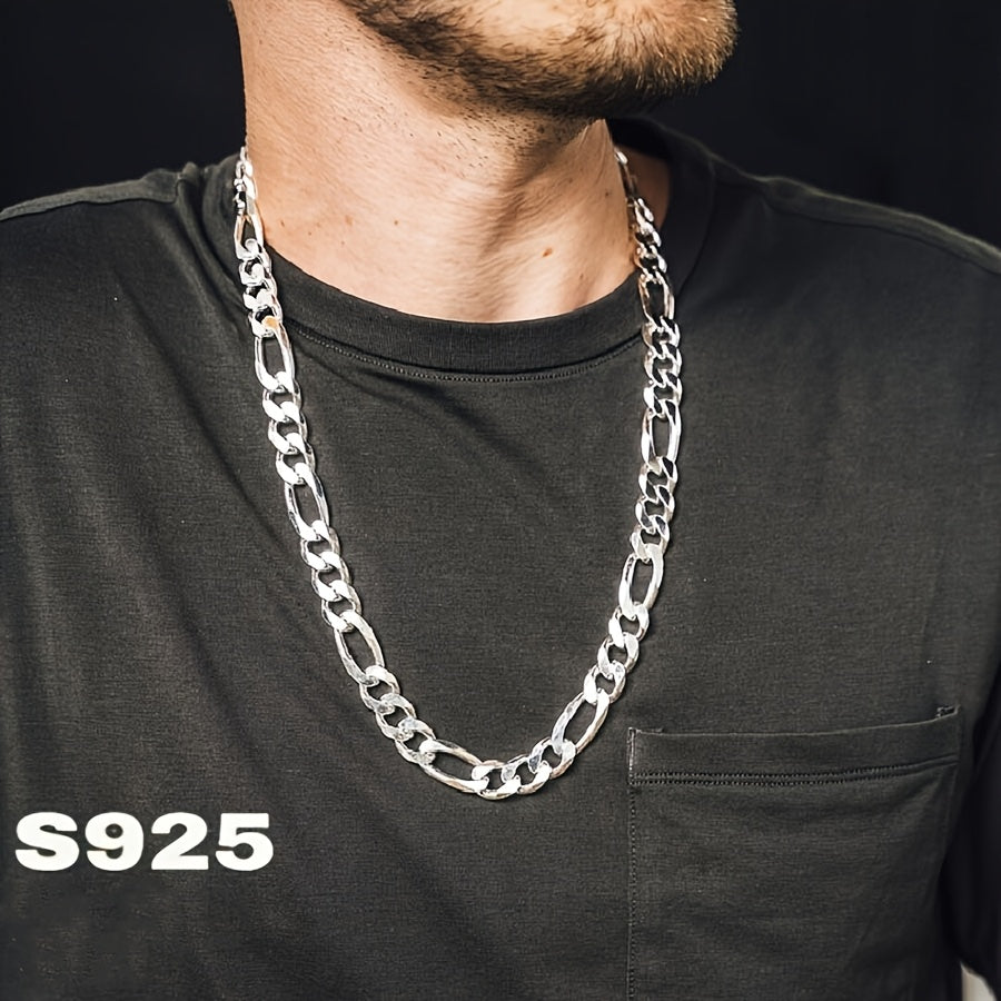 Italian 925 Sterling Silver 8mm Figaro Chain Necklace for Men & Women – Bold Retro Minimalist Design, Unisex Thick Link Necklace with Gift Box, Sizes 20–24 Inches