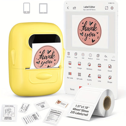 P50 Portable Bluetooth Thermal Label Printer – Wireless Mini Label Maker for Home, Office, Retail, Clothing, Jewelry & Food, Compatible with Android & iOS, Includes 40x30mm White Label Roll
