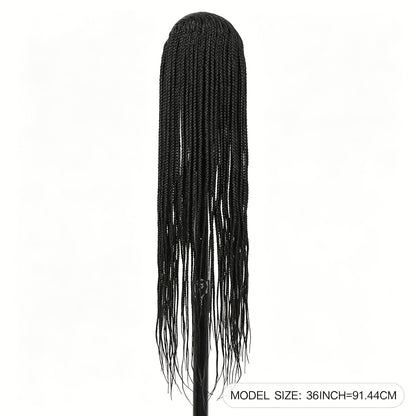 Box Braid HD Lace Front Wig for Black Women 36 Inch – Synthetic Full Lace Frontal, Natural Hairline, Everyday & Party Wear, Black