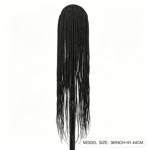 Box Braid HD Lace Front Wig for Black Women 36 Inch – Synthetic Full Lace Frontal, Natural Hairline, Everyday & Party Wear, Black