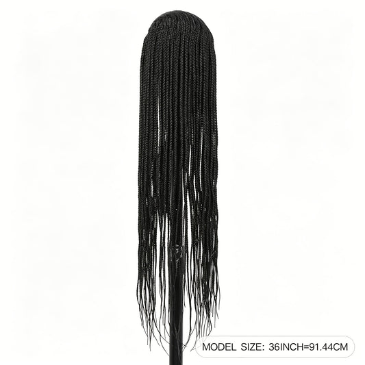 Box Braid HD Lace Front Wig for Black Women 36 Inch – Synthetic Full Lace Frontal, Natural Hairline, Everyday & Party Wear, Black