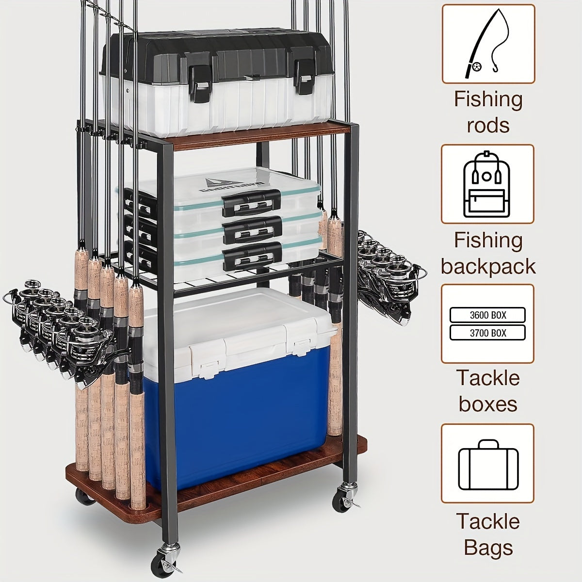 Fishing Rod Holder for Garage – Rotating Tackle Storage Rack Holds 10 Rods Fishing Gear Organizer Pole Stand for Men Gift Christmas Stocking Stuffer