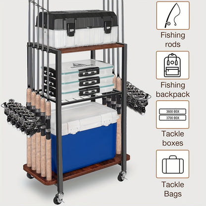 Fishing Rod Holder for Garage – Rotating Tackle Storage Rack Holds 10 Rods Fishing Gear Organizer Pole Stand for Men Gift Christmas Stocking Stuffer