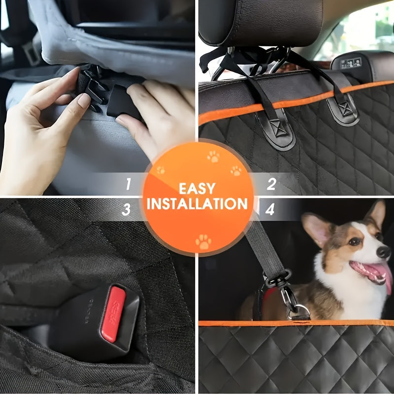 Dog Car Seat Cover Pet Hammock 600D – Waterproof Scratch-Proof Rear Seat Protector with 4 Side Pockets & Non-Slip Backing, Fits Cars, Trucks & SUVs, Universal Fit for All Dog Breeds