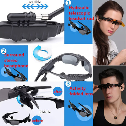 Bluetooth 5.4 Smart Audio Glasses Wireless Headset – Hands-Free Calls & Music, Built-In Condenser Mic, Volume Control, USB Charging, 80mAh Battery, Open Ear Wearable Tech Eyewear for Men & Women