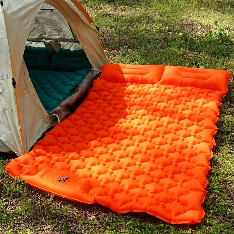 Self-Inflating Sleeping Pad Ultralight Nylon TPU Camping Mat, Built-In Pump Single & Double Person Options, Compact Portable Sleeping Mat for Camping Hiking Backpacking Travel Picnic, Orange & Blue
