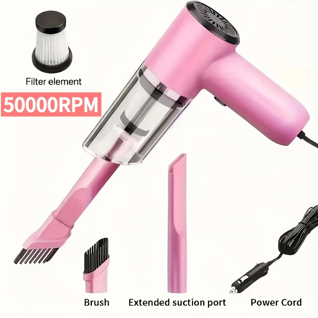 12V Handheld Car Vacuum Cleaner, Powerful Wired Portable Car Vacuum for Pet Hair & Dust Removal, Silent Motor, Accessories Kit Included, Compact Design for Car Interior Cleaning – Pink