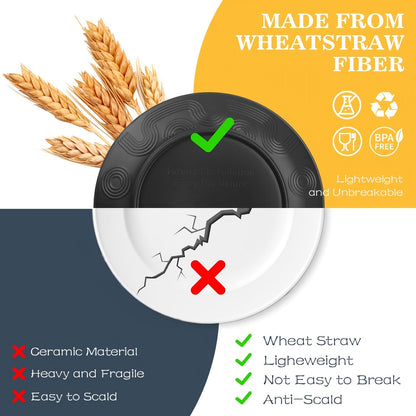 Wheat Straw Dinnerware Set – Reusable Eco-Friendly Plates Bowls & Cups, Dishwasher & Microwave Safe, Unbreakable, 12/24/36 Piece Sets for Camping Party Outdoor & Everyday Use