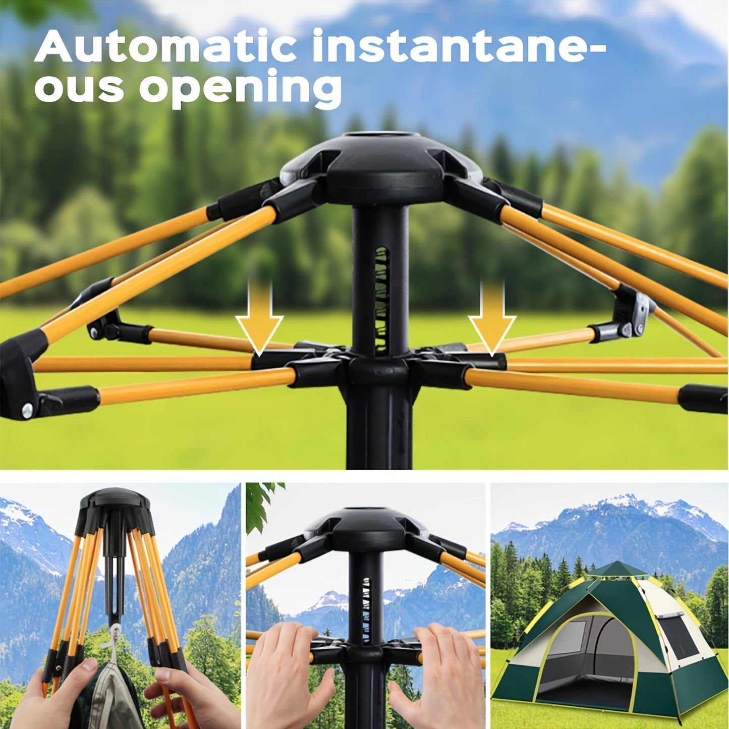SKYNEST Automatic Instant Setup Camping Tent 1-3 and 3-4 Person All-Season Windproof Lightweight Tent Dual Doors Mesh Windows for Camping Hiking Hunting Travel Outdoor Shelter Green Beige