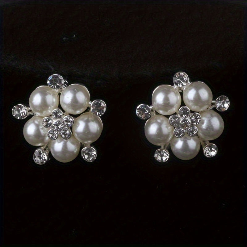Milky White 4-Row Bead Necklace and Earring Set for Women – Layered Flower Pearl Style Silver Plated Jewelry Set for Wedding Banquet Evening Party Engagement Gift