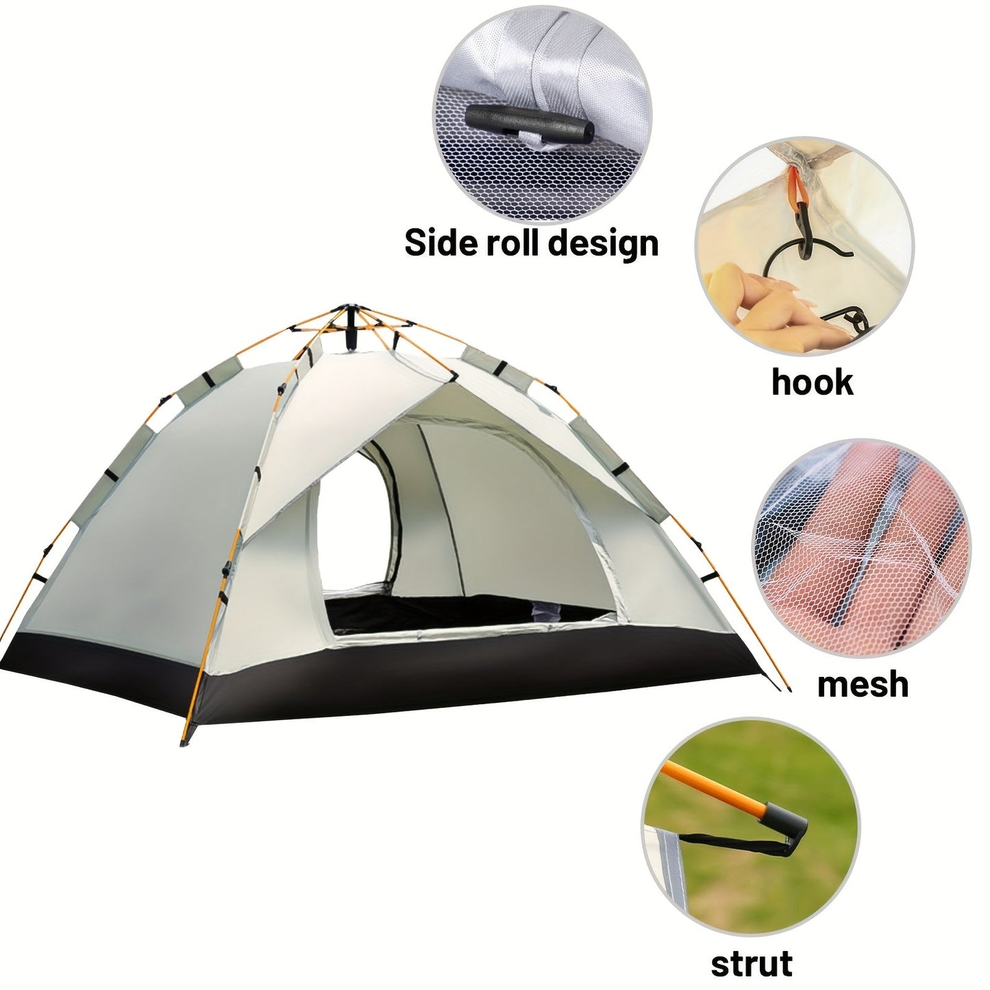 Automatic Pop-Up Camping Tent Portable Outdoor Shelter with 2 Doors & Windows – Instant Setup Lightweight Backpacking Tent for Beach, Hiking, RV, Travel, Sunshade Canopy Cloud Gray